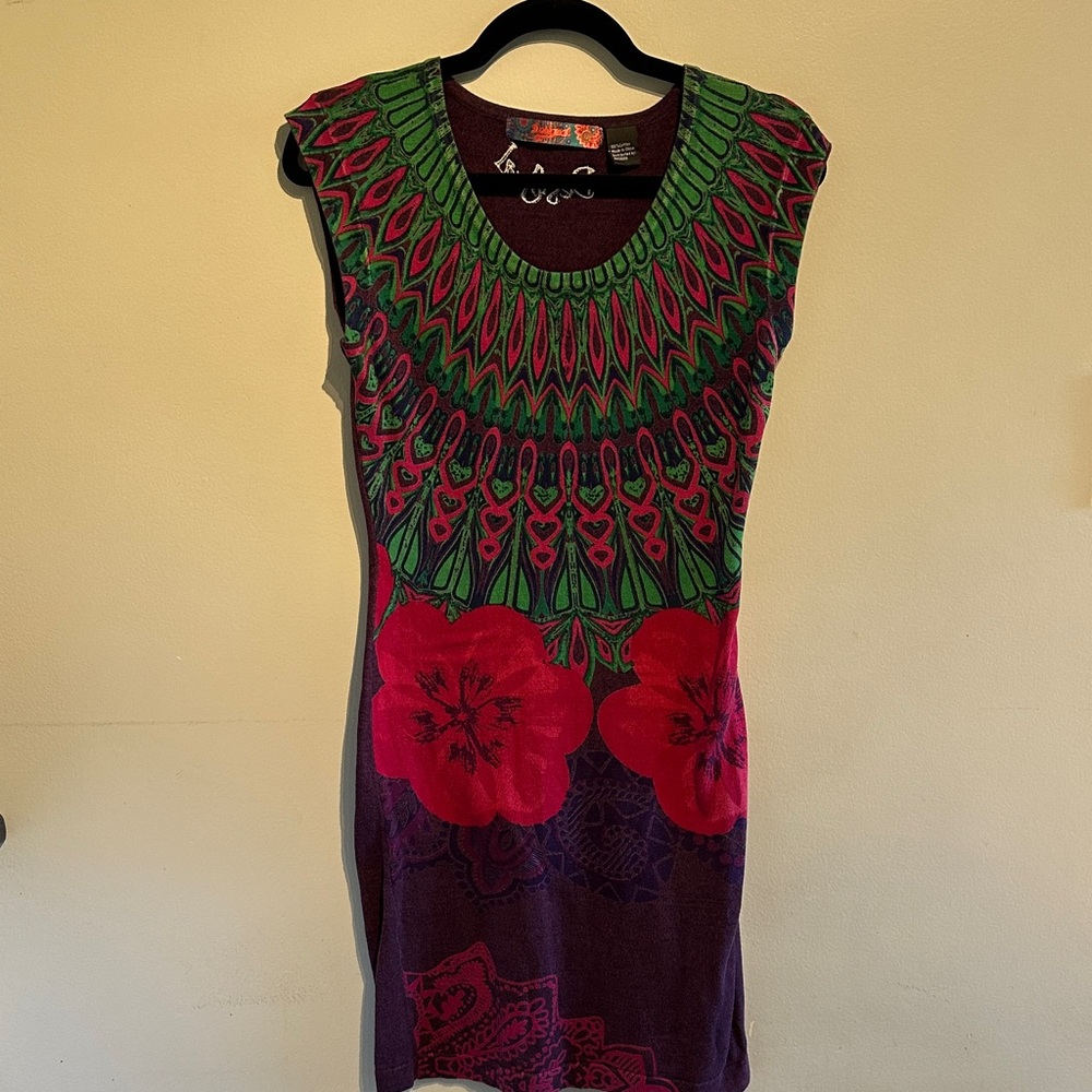 Desigual Red and Green Mini Dress